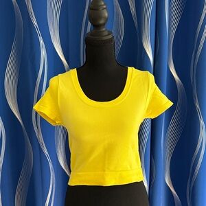 all in motion Bright Yellow Scoop Neck Cropped Top